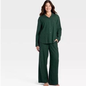 Auden Green Mini Check Flannel Shirt and Pants Pajama Set Size Large